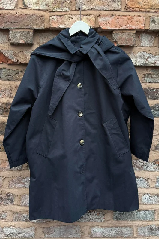 Dunbar Neckerchief Hood Gaberdine Coat Ink Navy